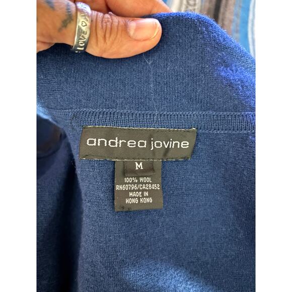 Andrea Jovine Women's MEDIUM Wool Zip Up Blue Sweater with Pockets - Picture 4 of 10